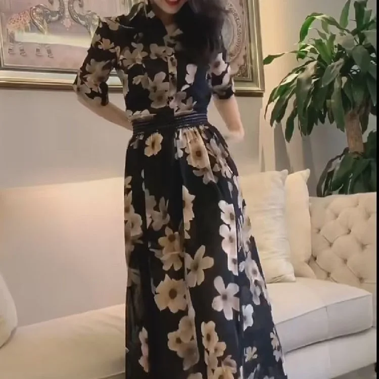 Timis Li Summer Chiffon Dress Detachable Beach Dress Vintage Ruffles Short Sleeve A-Line Party Dress Sundress Vestidos Plus Size