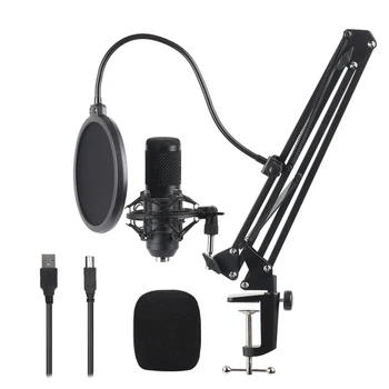 Studio Recording Condenser Microphone Kit with Shock Mount + Adjustable Suspension Scissor Arm Stand + Pop Filter + USB Cable 
Studio Recording Condenser Microphone Kit with Shock Mount + Adjustable Suspension Scissor Arm Stand + Pop Filter + USB Cable