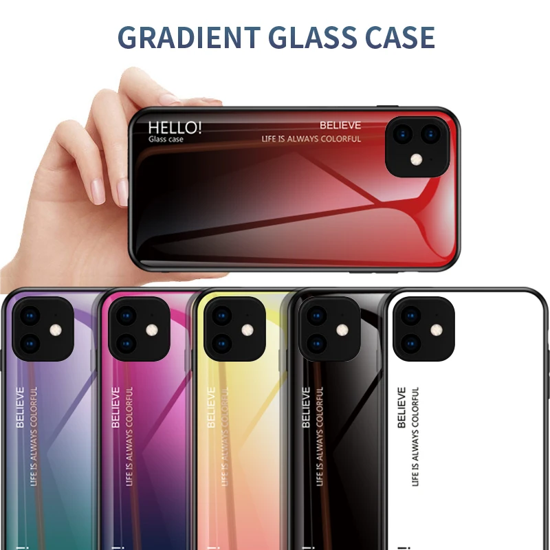 Fashion Gradient Tempered Glass Case For iPhone 11 11 Pro Soft TPU Frame Back Cover For iPhone 11 Pro Max Shockproof Phone Shell
Fashion Gradient Tempered Glass Case For iPhone 11 11 Pro Soft TPU Frame Back Cover For iPhone 11 Pro Max Shockproof Phone Shell