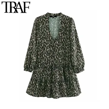 TRAF Women Vintage Stylish Leopard Print Pleated Mini Dress Fashion V Neck Long Sleeve Animal Pattern Female Dresses Vestidos
TRAF Women Vintage Stylish Leopard Print Pleated Mini Dress Fashion V Neck Long Sleeve Animal Pattern Female Dresses Vestidos