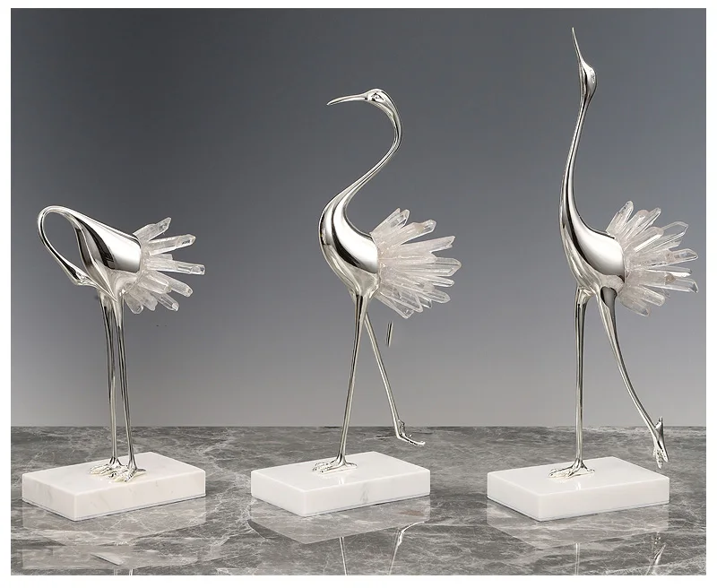 Luxtry Gold Silver Brass Flamingo Statue With Natural Pink Purple Blue Brown Crystal Stone Tail For Living Room Home Furnishing Luxtry Gold Silver Brass Flamingo Statue With Natural Pink Purple Blue Brown Crystal Stone Tail For Living Room Home Furnishing