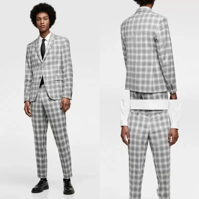 Fashion Grey Mens Suits Business Wedding Tuxedos Slim Fit Formal Businessmen Grid Custom Groom Leisure Suit Coats Trousers Set
Fashion Grey Mens Suits Business Wedding Tuxedos Slim Fit Formal Businessmen Grid Custom Groom Leisure Suit Coats Trousers Set