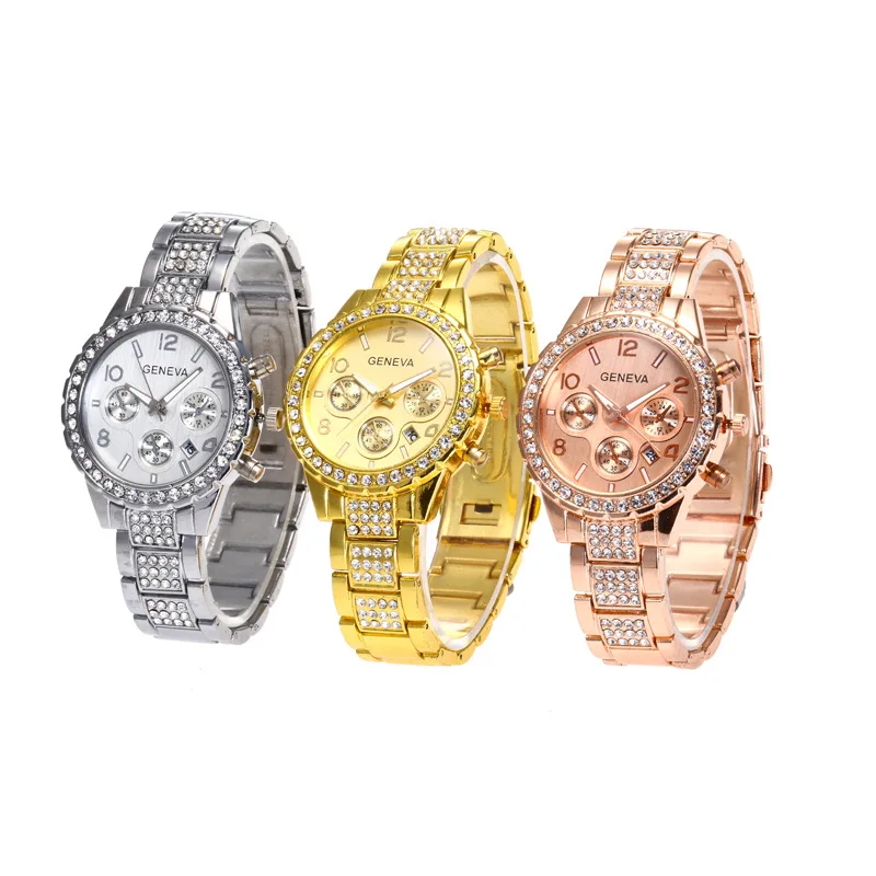 Geneva Alloy Calendar with Diamond Watch