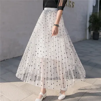 2020 Spring Summer New Womens Skirts Korean Fashion Polka Dot Tulle Long Skirt Female High Waist Pleated Skirt 
2020 Spring Summer New Womens Skirts Korean Fashion Polka Dot Tulle Long Skirt Female High Waist Pleated Skirt