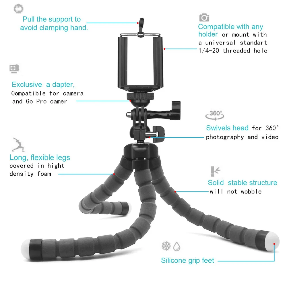 Mini Flexible Sponge Octopus Holder Clip Tripod For Iphone 8Plus Xs Xr Xiaomi Mobile Phone Smartphone Camera Carbon Selfie Stand (1)