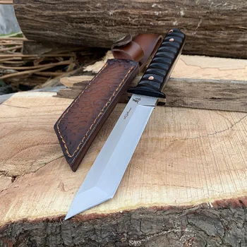 440C Straight knife natural fine sandalwood Handle edc Tactical defense tool Knife bag with leather cover 
440C Straight knife natural fine sandalwood Handle edc Tactical defense tool Knife bag with leather cover