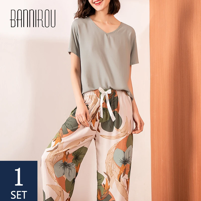 BANNIROU 2 Piece Printed Breathable Pajamas For Woman Sets Spring printing Pyjamas Set Female Viscose Floral Night Suits 2020
BANNIROU 2 Piece Printed Breathable Pajamas For Woman Sets Spring printing Pyjamas Set Female Viscose Floral Night Suits 2020