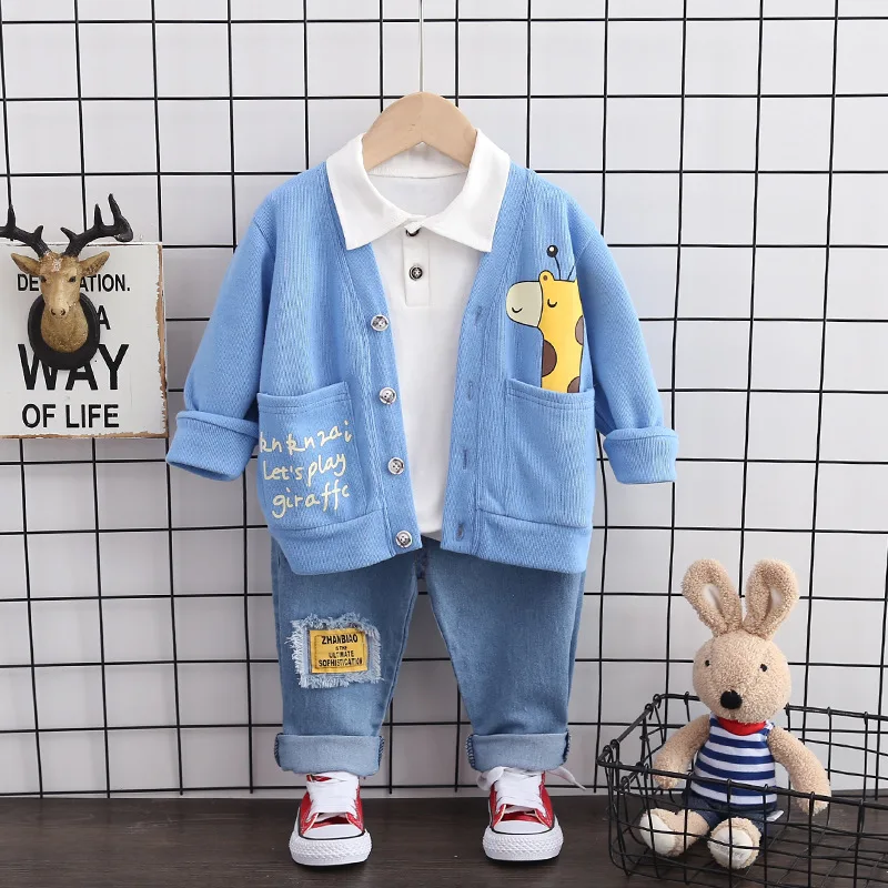 Baby boy clothes winter plus velvet thick three-piece children's warm cartoon dinosaur bear hooded sweater baby girl suit Baby boy clothes winter plus velvet thick three-piece children's warm cartoon dinosaur bear hooded sweater baby girl suit