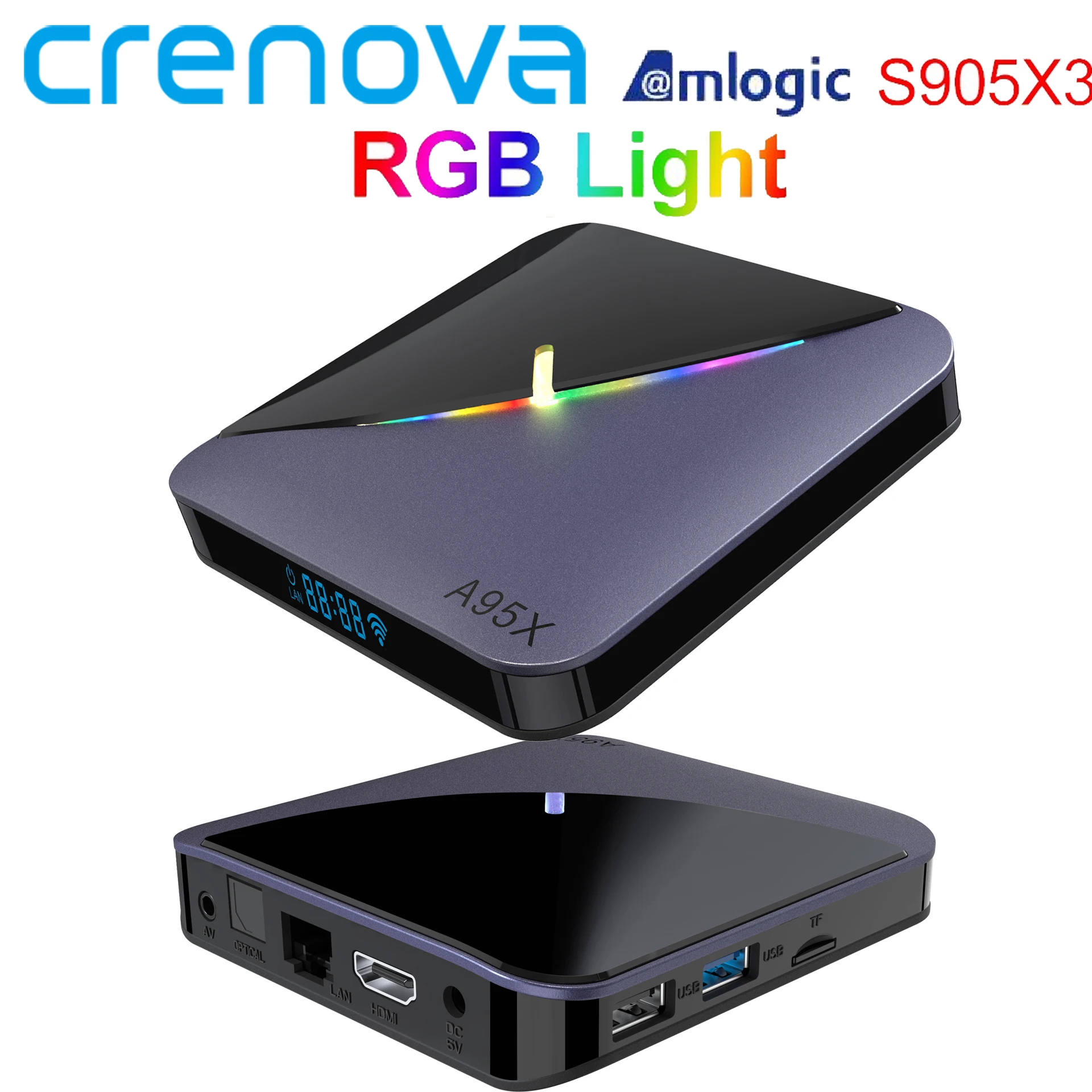 Световая ТВ-приставка CRENOVA RGB Android 9 0 A95X F3 4 Гб 64 ГБ 32 S905X3 Amlogic Wifi BT телеприставка YouTube