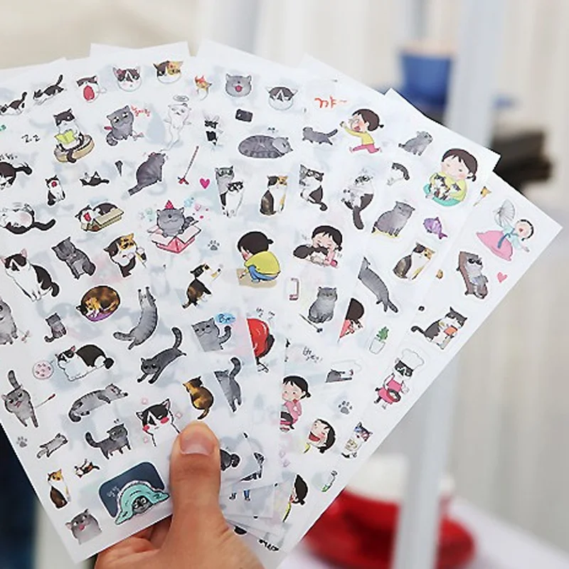 6pcs/Set Cartoon Animals Cats Sticker Toys for Children PVC Cute Stickers DIY Diary Notebook Scrapbooking Decoration | Игрушки и хобби