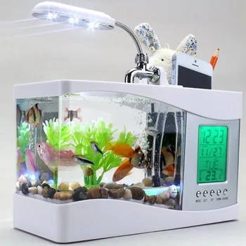 USB Desktop Mini Aquarium Fish Tank Beta Aquarium with LED Light Display Screen and Clock Fish Tank home Decoration with Pebbles
USB Desktop Mini Aquarium Fish Tank Beta Aquarium with LED Light Display Screen and Clock Fish Tank home Decoration with Pebbles