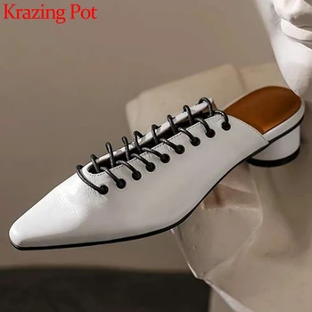 Krazing pot natural leather small square toe med heel slip on mules simple style shoes women narrow band summer women pumps L21
Krazing pot natural leather small square toe med heel slip on mules simple style shoes women narrow band summer women pumps L21