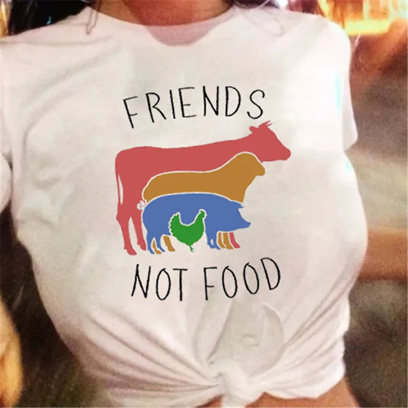 Women Fun Tshirt Animals are friends Not food Summer Tee Shirts Female Causal Short Sleeve Tops Tee 
Women Fun Tshirt Animals are friends Not food Summer Tee Shirts Female Causal Short Sleeve Tops Tee
