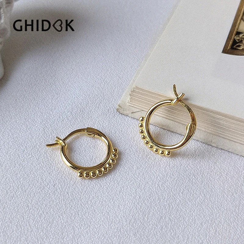 GHIDBK Dainty 925 Sterling Silver Beaded Hoop Earrings Small Minimalist Gold Solid Ring Earring Modern Geometric Circle Earring
GHIDBK Dainty 925 Sterling Silver Beaded Hoop Earrings Small Minimalist Gold Solid Ring Earring Modern Geometric Circle Earring