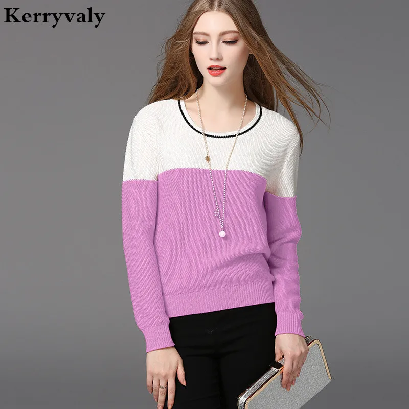 Spring Pullover Thick Loose Knitted Sweater Women Contrasting Color Round Neck Long-Sleeve Knitwear Sueter Mujer Invierno 2020
Spring Pullover Thick Loose Knitted Sweater Women Contrasting Color Round Neck Long-Sleeve Knitwear Sueter Mujer Invierno 2020