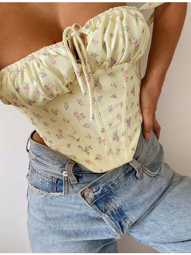 FREE SHIPPING Floral Corset Crop Top Print OUT0871