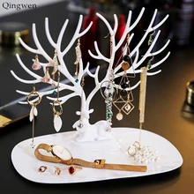 Qingwen Rusa Anting-Anting Kalung Cincin Liontin Gelang Perhiasan Display Stand Tray Pohon Penyimpanan Perhiasan Organizer Pemegang CE0560(China)