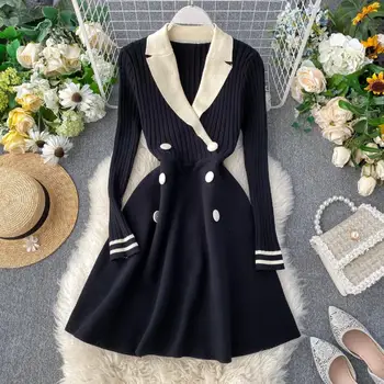 First song Women's colorblock lapels striped sweater sexy dress 2019New autumn long-sleeved metal buckle casual women's dress XL 
First song Women's colorblock lapels striped sweater sexy dress 2019New autumn long-sleeved metal buckle casual women's dress XL