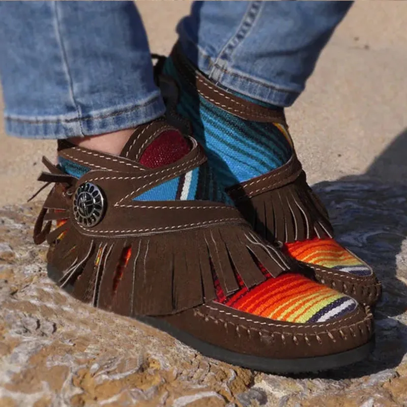 Women Autumn Tassel Ankle Boots Rainbow Sewing Ladies Casual Low Heel Female Shoes Flock Woman Fashion Footwear Plus Size 
Women Autumn Tassel Ankle Boots Rainbow Sewing Ladies Casual Low Heel Female Shoes Flock Woman Fashion Footwear Plus Size