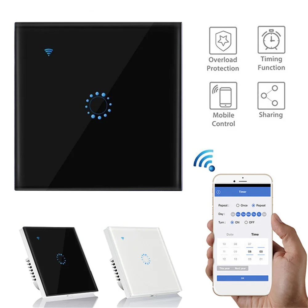 WiFi Smart Light Switch Glass Panel Touch Switch Compatible with Alexa Google Home Smart Wall Switch 10A 90-250V Timer Function
WiFi Smart Light Switch Glass Panel Touch Switch Compatible with Alexa Google Home Smart Wall Switch 10A 90-250V Timer Function