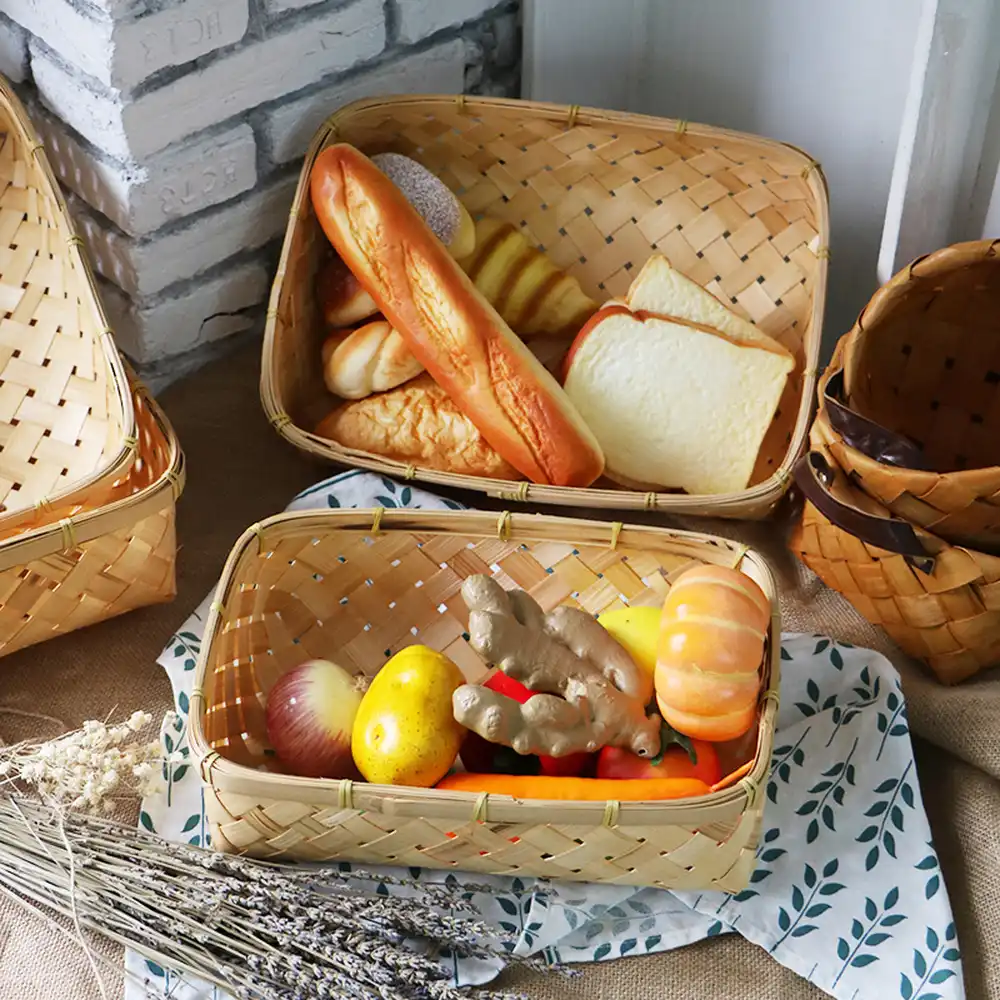 handmade bamboo home bread basket fruit and vegetable storage