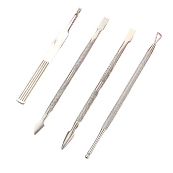 1 Set of 4Pcs Manicure Tools Kit Dead Skin Tools Set Silver (1Pc Nail Double-headed Shovel 1Pc Double-headed Pusher 1Pc Nail Pla
