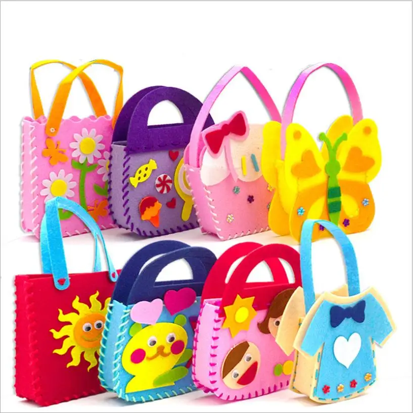 

DIY Cloth Bag Handmade Montessori Materials Educational Toys For Kids Craft Art Cartoon Animal Flower Non-woven Applique Bags