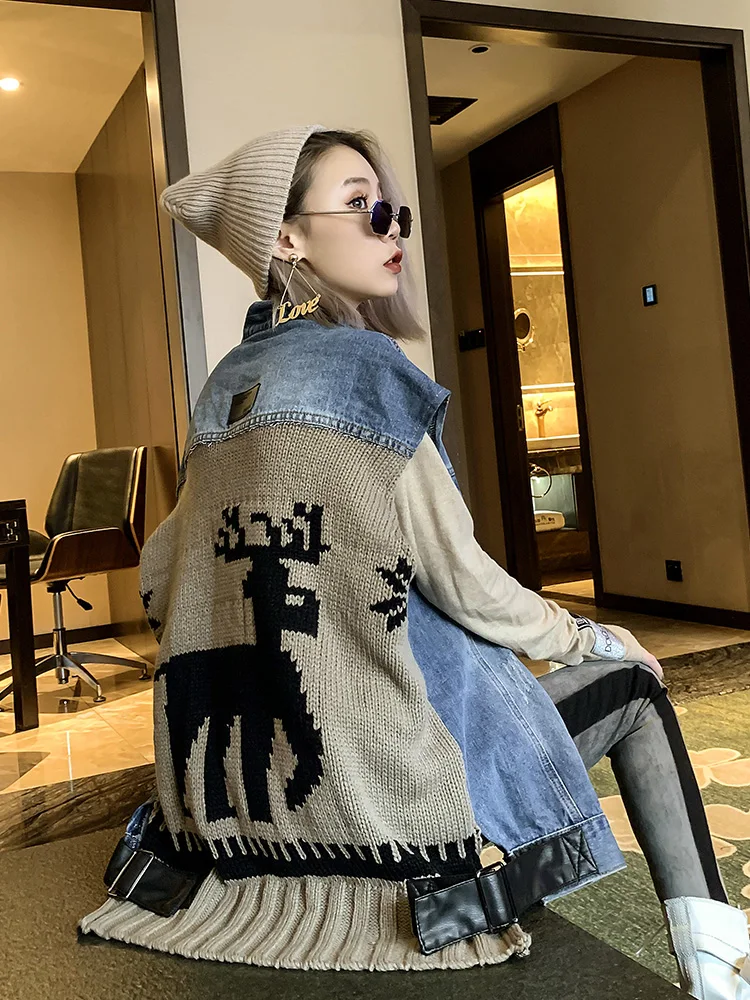 Waistcoat Women 2019 Fall/winter New European Station Korean Version Vest Loose Denim Stitching Knit Sleeveless Jacket
Waistcoat Women 2019 Fall/winter New European Station Korean Version Vest Loose Denim Stitching Knit Sleeveless Jacket