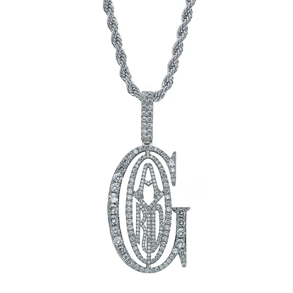

G-AD Symbol Pendant & Necklace 18k Gold Plated Lab Diamond Iced Out Chain Bling Fashion Hip Hop Jewelry