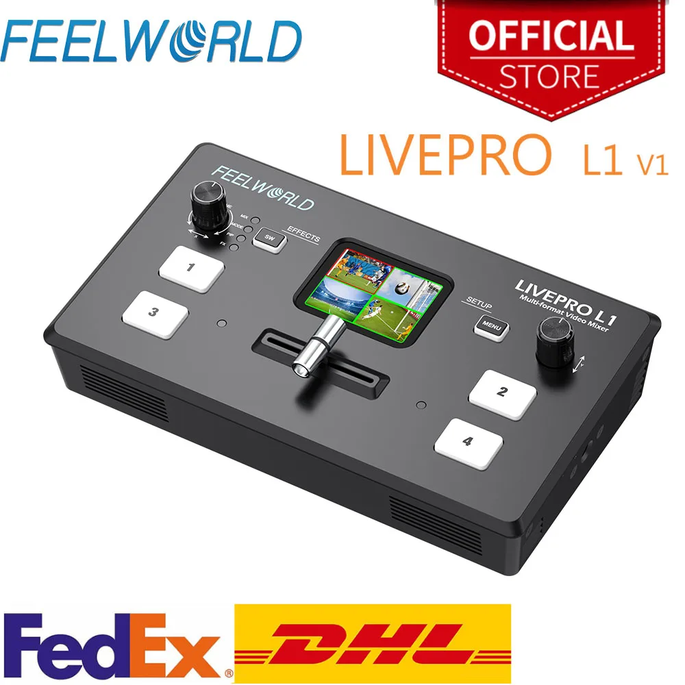 

FEELWORLD-Multi Format Video Mixer Switcher, USB 3.0, 4x HDMI Inputs, Camera Production, Youtube, Live Streaming, LIVEPRO L1 V1