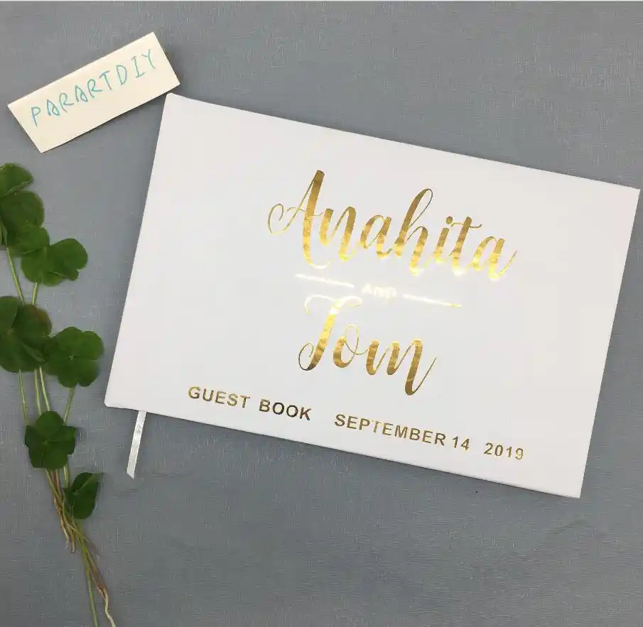 personalized purple wedding guest book, bridal shower gift