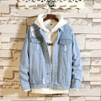 Teen men's hole denim jacket, S-5XL blue coat men's fashion casual Jaqueta 2019 
Teen men's hole denim jacket, S-5XL blue coat men's fashion casual Jaqueta 2019