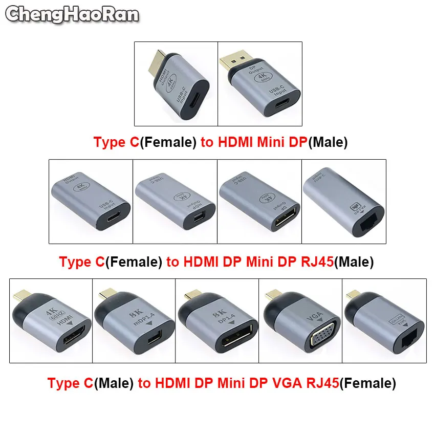 

New Type-C to HDMI/VGA/DP/RJ45/Mini DP HD Video Converter 4K 60Hz For MacBook Huawei Mate 30 HDMI USB-C Male Female Adapter