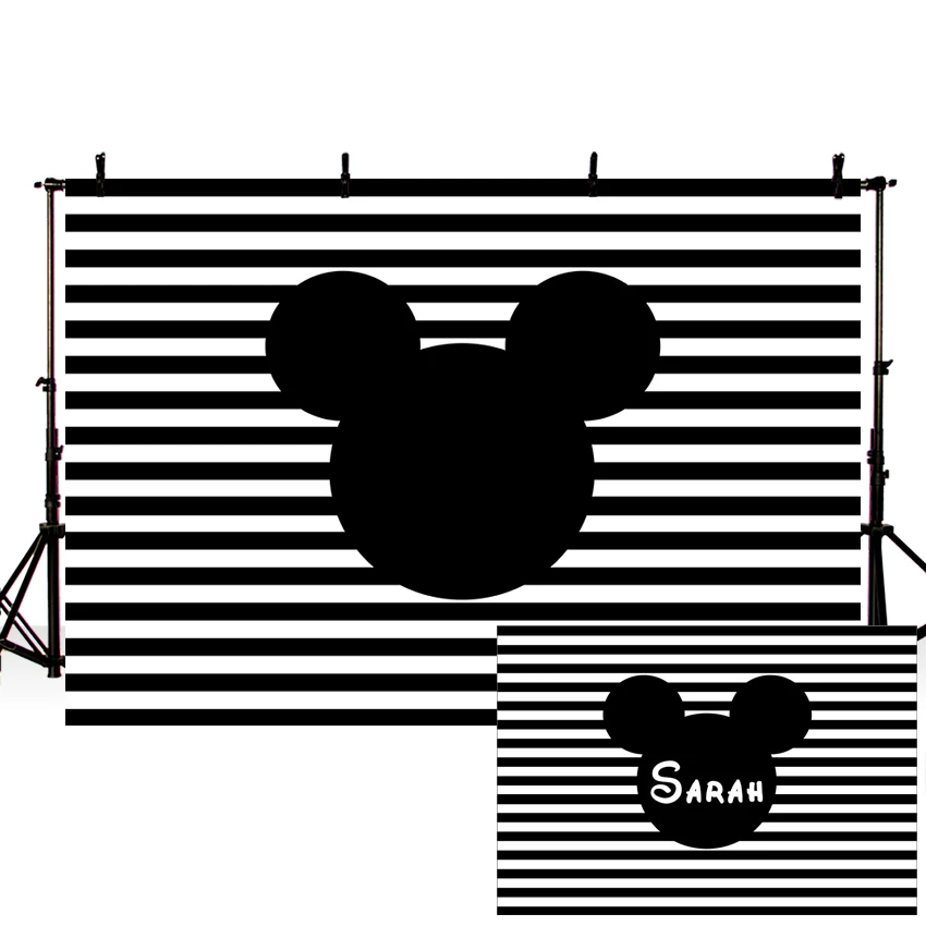 Photography backdrop black and white stripes Mickey head photo background Customize Baby Shower Birthday Party Backdrop banner
Photography backdrop black and white stripes Mickey head photo background Customize Baby Shower Birthday Party Backdrop banner