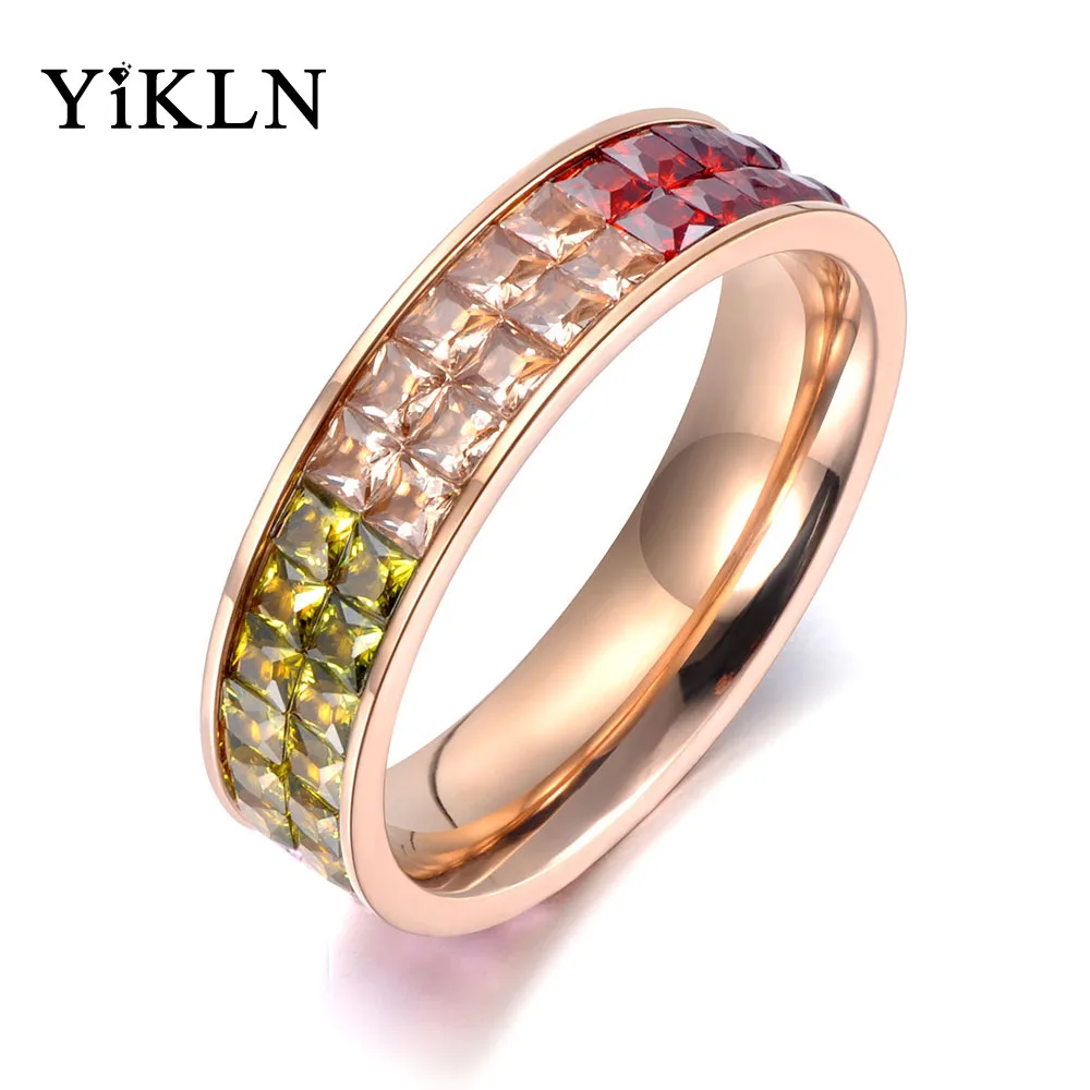 YiKLN Trendy Rose Gold Stainless Steel Crystal Engagement Ring Mosaic Colorful Cubic Zirconia Wedding Rings For Women YR19054
YiKLN Trendy Rose Gold Stainless Steel Crystal Engagement Ring Mosaic Colorful Cubic Zirconia Wedding Rings For Women YR19054