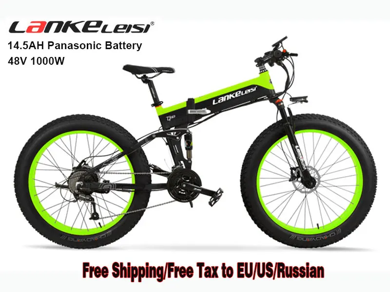 Electric Bike LANKELEISI 1000W T750 Motor 14.5AH Panasonic Lithium Battery 26x4.0 Fat Snow Tire Folding E-bike Free Tax
Electric Bike LANKELEISI 1000W T750 Motor 14.5AH Panasonic Lithium Battery 26x4.0 Fat Snow Tire Folding E-bike Free Tax
