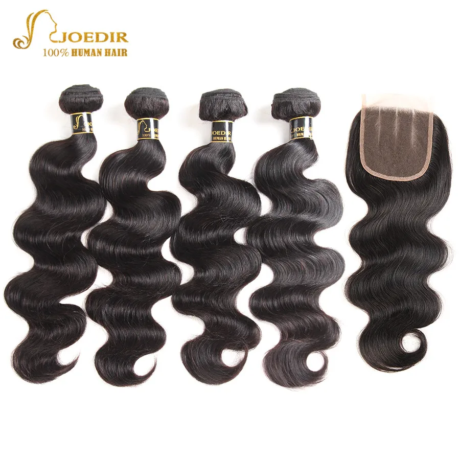 

Joedir Pre-colored Human Hair Weave Bundles With Closure Peruvian Body Wave 3 Bundles Non Remy Hair Bundles With Closure