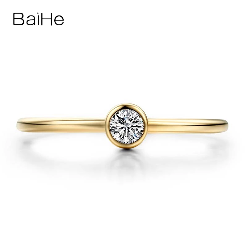 

BAIHE Solid 18K Yellow Gold 0.08CT Sparkling Diamond Ring Women Men Wedding Fine Jewelry Making Bague de diamant Diamant-Ring