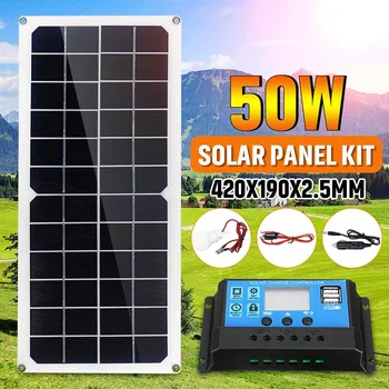 50W Solar Panel 18V Dual USB with 3W LED Lamp + 10A USB Solar Regulator Charger Controller for Car Outdoor Camping Light
50W Solar Panel 18V Dual USB with 3W LED Lamp + 10A USB Solar Regulator Charger Controller for Car Outdoor Camping Light