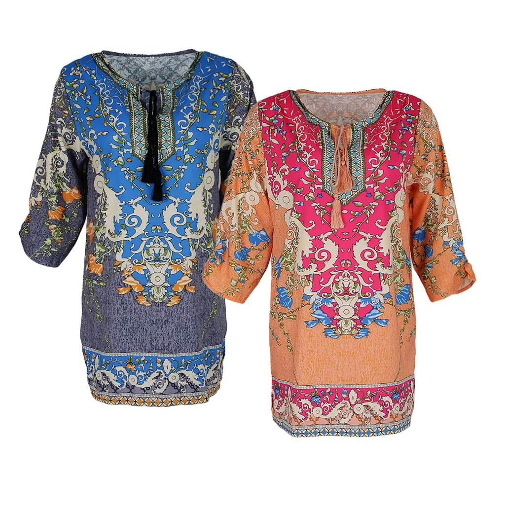 Traditional Women Ladies Folk Ethnic Mexican Loose Casual Hippie Gypsy Blouse Boho Flower Print Mini Dress Traditional Women Ladies Folk Ethnic Mexican Loose Casual Hippie Gypsy Blouse Boho Flower Print Mini Dress