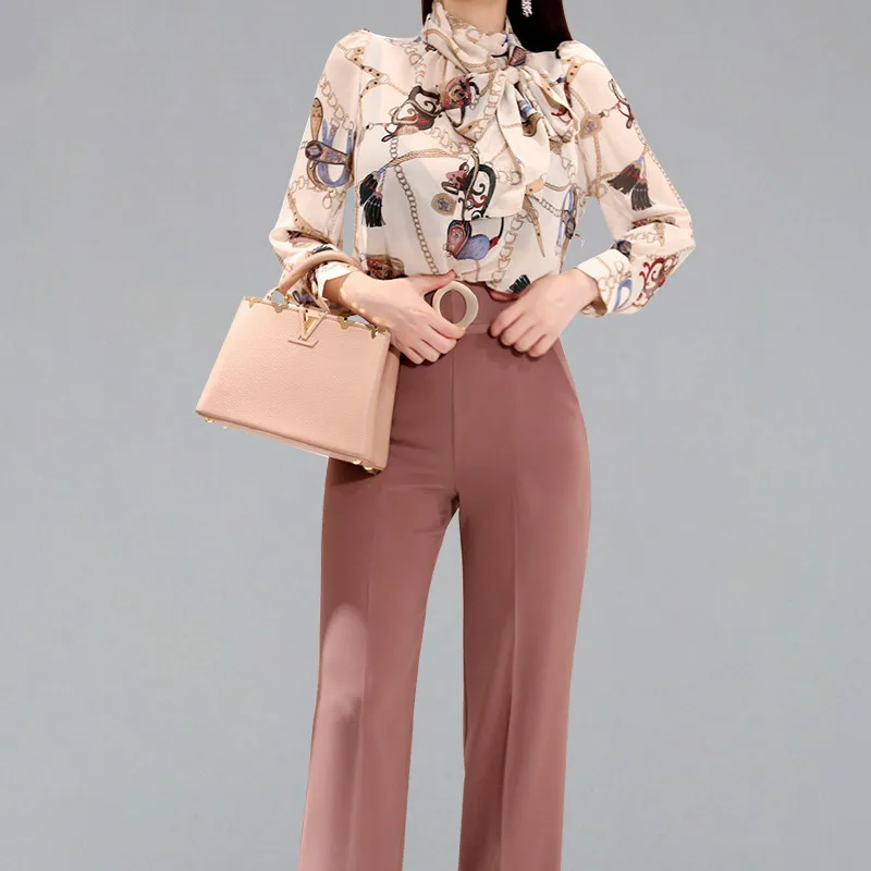 OL Office Wear Autumn 2 Pieces Set Women 2019 Korean Style Chiffon Print Shirt Blouses & High Waist Long Pants Suits 
OL Office Wear Autumn 2 Pieces Set Women 2019 Korean Style Chiffon Print Shirt Blouses & High Waist Long Pants Suits