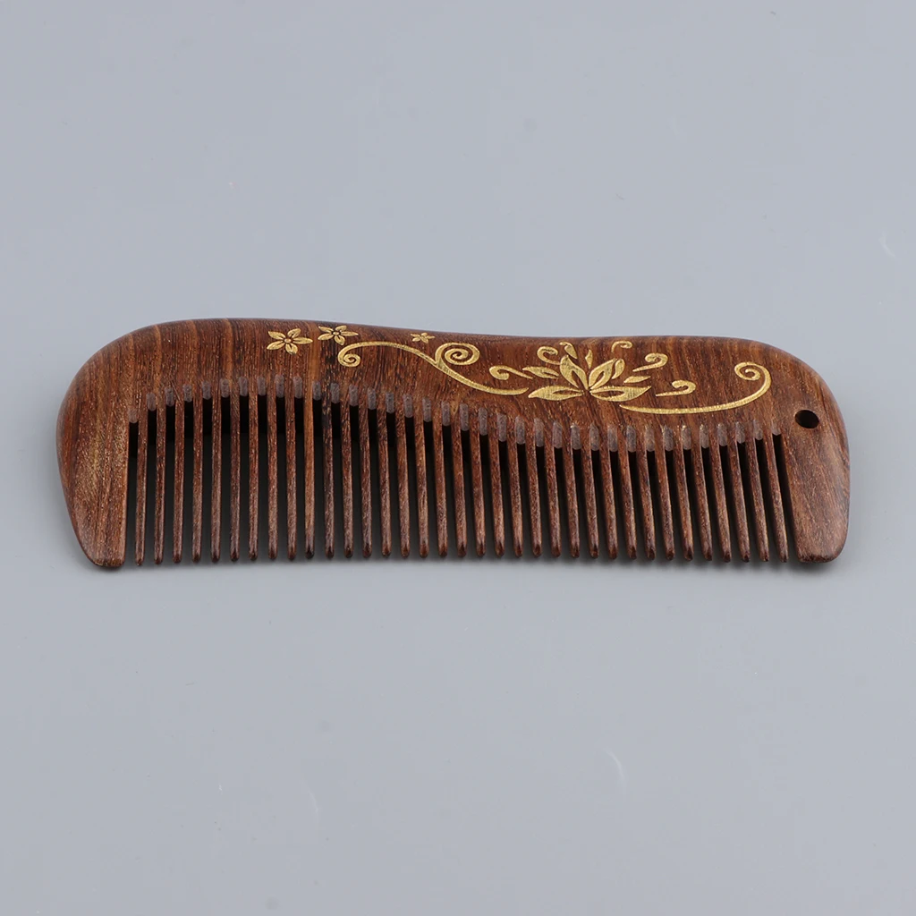 Natural Sandalwood Wooden Comb with Gold Lotus Patterns, NO STATIC Massage Hairbrush Regular Teeth for Women Men Kids Natural Sandalwood Wooden Comb with Gold Lotus Patterns, NO STATIC Massage Hairbrush Regular Teeth for Women Men Kids