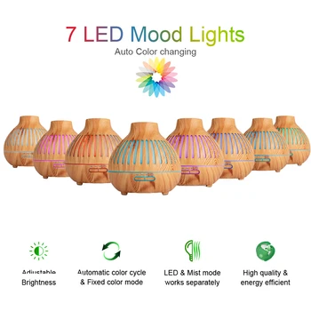 Remote Control Ultrasonic Wood Grain 400ML Air Humidifier Essential Oil Diffuser 7 Color Change LED Night light for Office Home
Remote Control Ultrasonic Wood Grain 400ML Air Humidifier Essential Oil Diffuser 7 Color Change LED Night light for Office Home