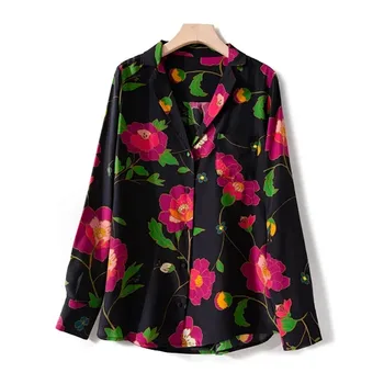 Women Silk Long Sleeve Blouse 2020 New Flower Print Soft Notched Neck Single Breasted Vintage Spring Summer Tops Ladies Shirts
Women Silk Long Sleeve Blouse 2020 New Flower Print Soft Notched Neck Single Breasted Vintage Spring Summer Tops Ladies Shirts