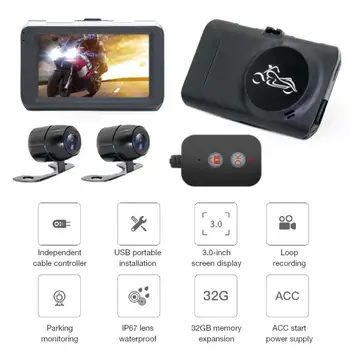 

Motorcycle Dash Cam 3.0" HD Dual Lens Driving Recorder Front And Rear Waterproof Dashcam Loop Recording Parking Monitoring