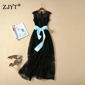 2020 Spring Summer Runway Dress High Quality Women Elegant Sleeveless Sexy Transparent Black Maxi Lace Party Dress Vestidos
2020 Spring Summer Runway Dress High Quality Women Elegant Sleeveless Sexy Transparent Black Maxi Lace Party Dress Vestidos