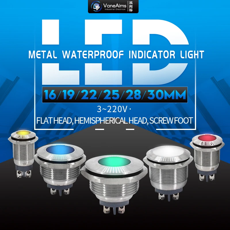 16/25/28/30MM LED metal indicator highlights dust-proof small signal lights IP67 red yellow blue green white 12V24V220V
16/25/28/30MM LED metal indicator highlights dust-proof small signal lights IP67 red yellow blue green white 12V24V220V