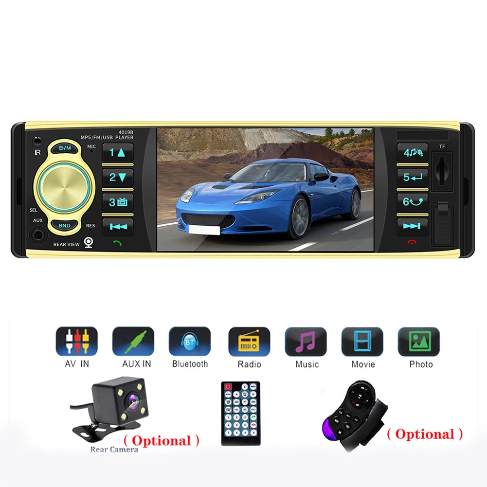 

TOSPRA 4.1 inch 1 Din Car Radio Audio Stereo AUX FM Radio Station Bluetooth Autoradio Support Rearview Camera Remote Control