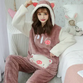 Winter Women Thicken Warm Soft Pajamas Female Flannel Pajamas Set Mujer Long Sleeve Sleepwear for Girls Ladies Hooded Pyjamas
Winter Women Thicken Warm Soft Pajamas Female Flannel Pajamas Set Mujer Long Sleeve Sleepwear for Girls Ladies Hooded Pyjamas