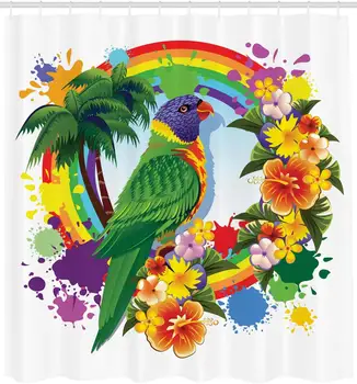 Parrot Shower Curtain Parrot Lorikeet in Rainbow Circle with Palm Trees Tropical Plants Flowers Art Print Cloth Fabric Bathroom
Parrot Shower Curtain Parrot Lorikeet in Rainbow Circle with Palm Trees Tropical Plants Flowers Art Print Cloth Fabric Bathroom